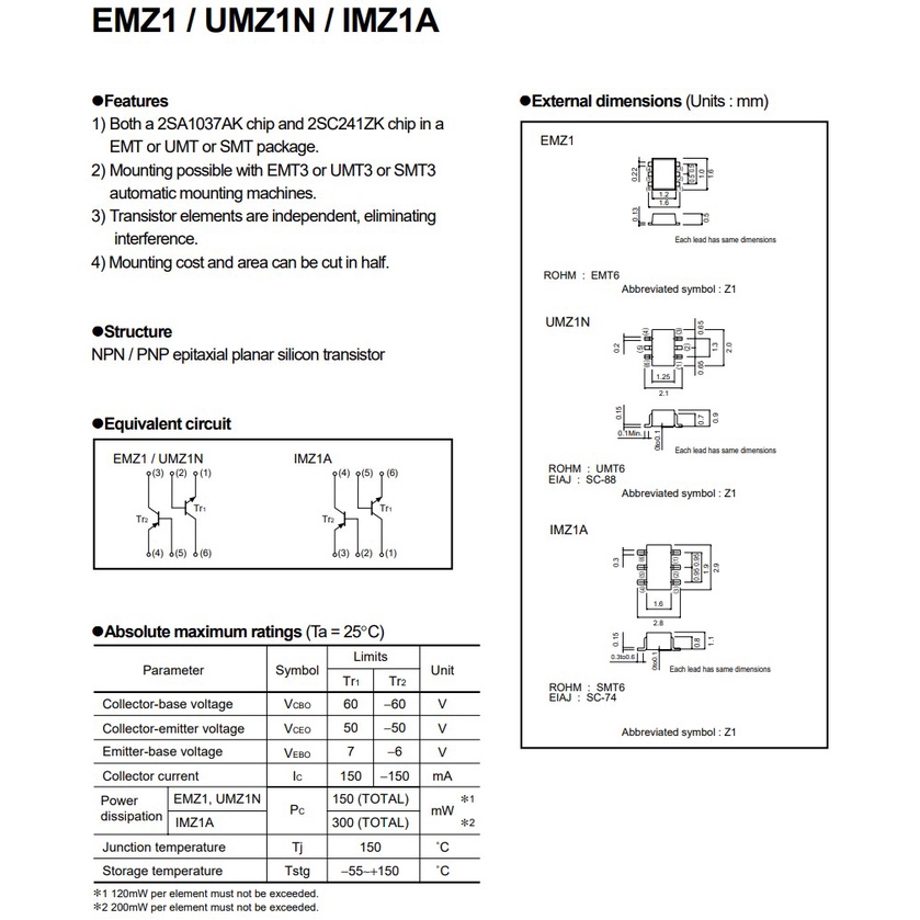 IMZ1A  Transistor NPN-PNP SOT23-6