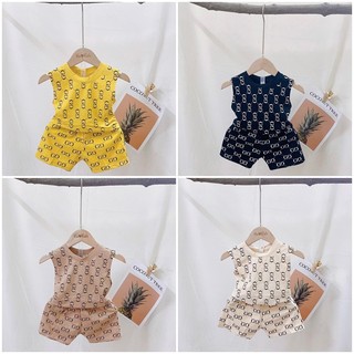 Bộ ba lỗ chất cotton in chữ GG  4 màu cho bé trai bé gái