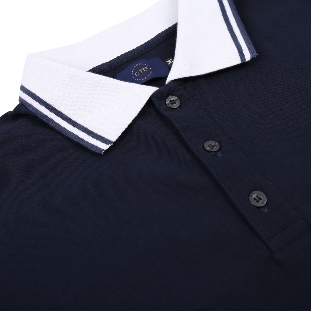 Áo Polo nam phối cơ bản 100% cotton màu xanh đen phối cổ trắng, chuẩn form, thoải mái