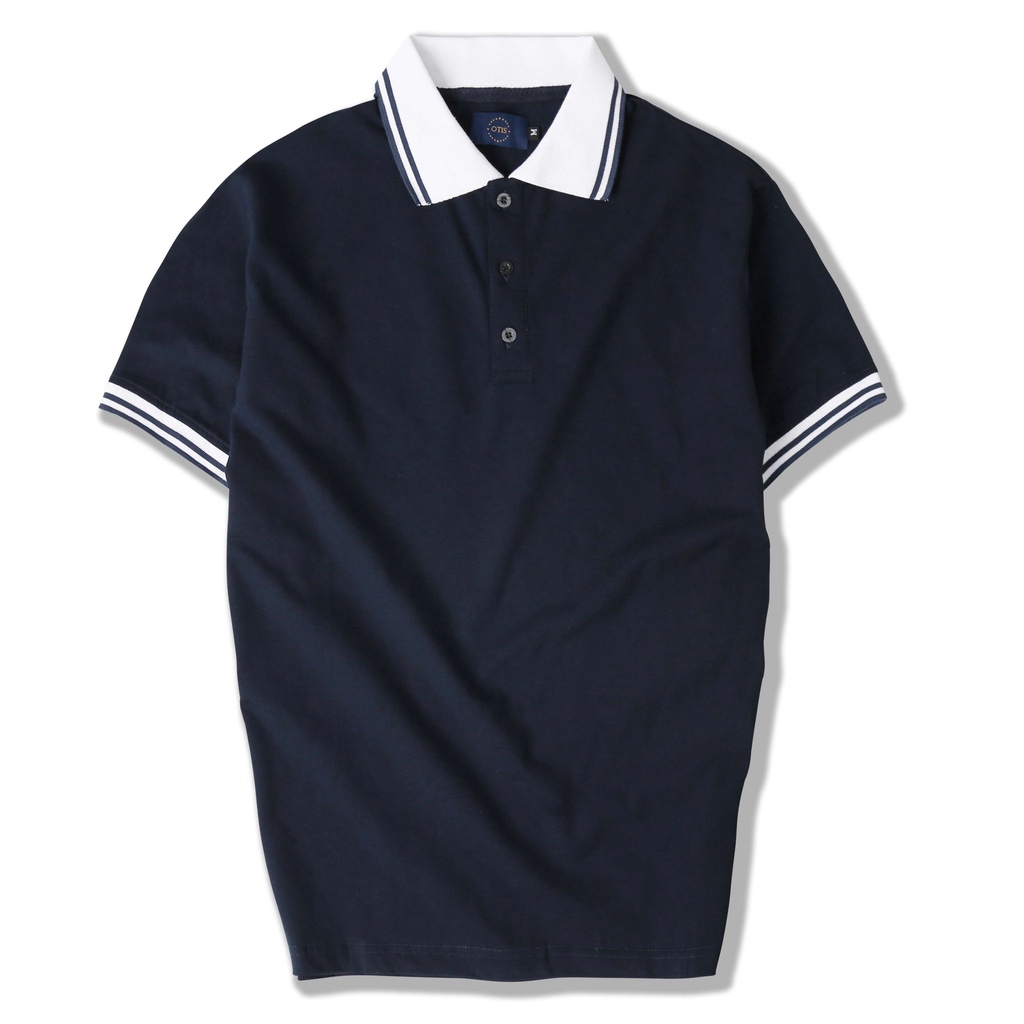 Áo Polo nam phối cơ bản 100% cotton màu xanh đen phối cổ trắng, chuẩn form, thoải mái