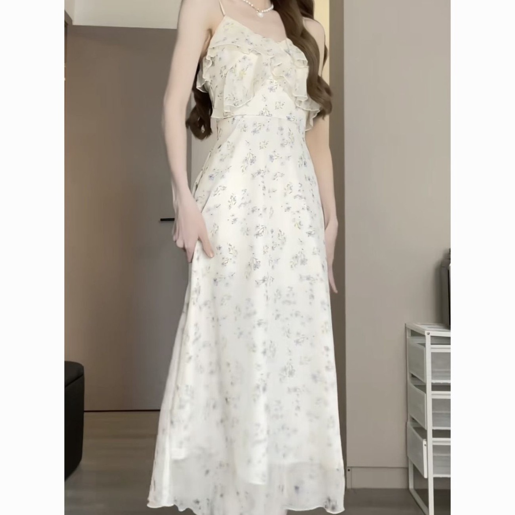 Váy 2 dây Đầm hoa dây Voan công chúa dịu dàng hoa nhài +Cardigan  mỏng Đầm váy đẹp dài và ngắn mùa hè bộ đồ nữ hai mảnh