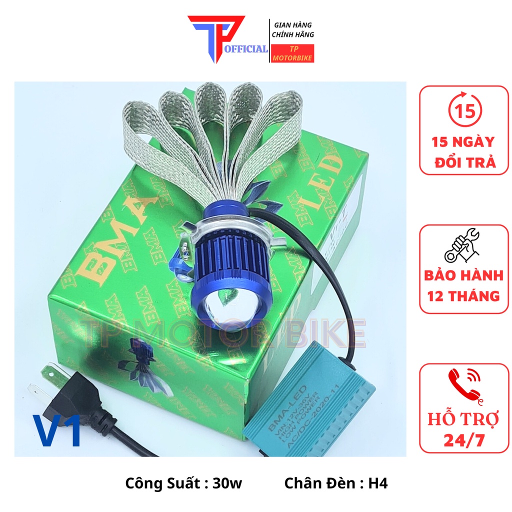 Led Pha V1 BMA Chân Đèn H4 Lắp Như Zin Các Loại Xe Máy, Bảo Hành 1 Năm