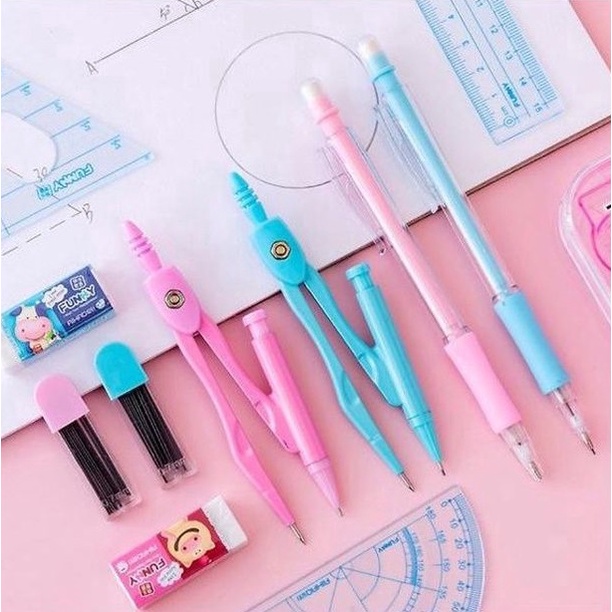 Compass Aihao 7701 / Compa chì kim hình ảnh cute ngộ nghĩnh / Bộ compa 8 sản phẩm