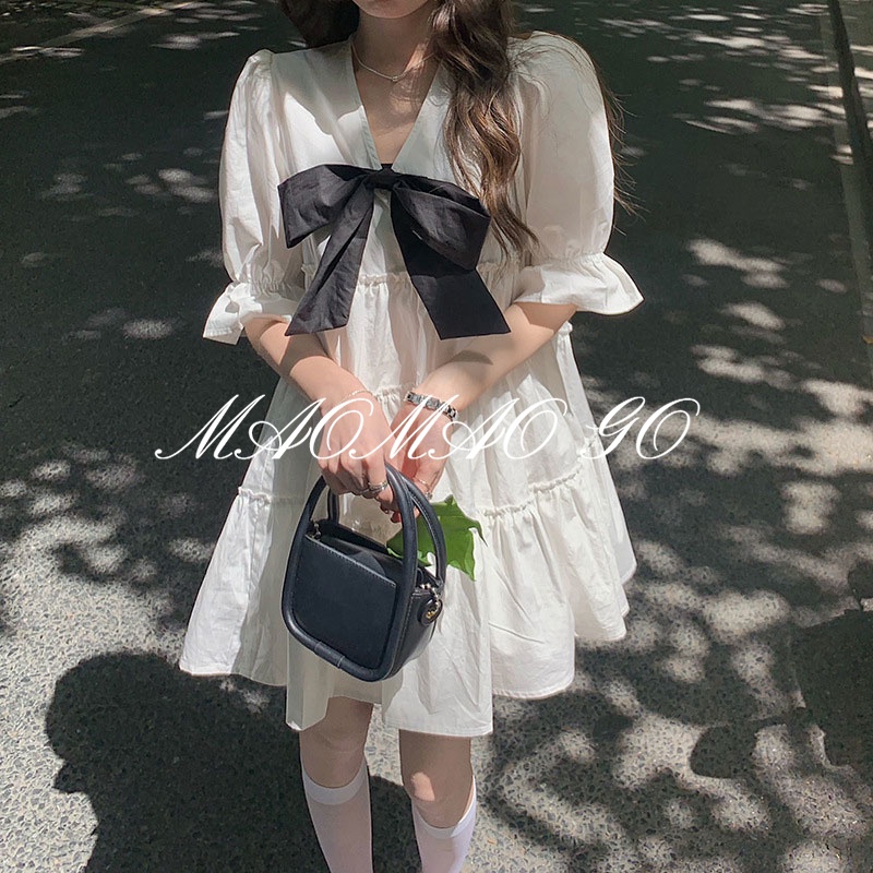 Maomao GO Đầm Công Chúa Chiffon Màu Đen Phong Cách Preppy Cổ Điển Thời Trang Cho Nữ
