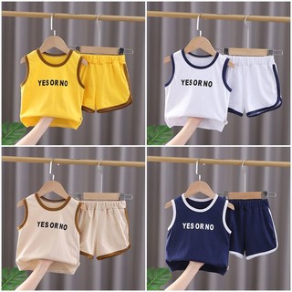 Bộ sát nách chạy viền in chữ YES cho bé trai bé gái