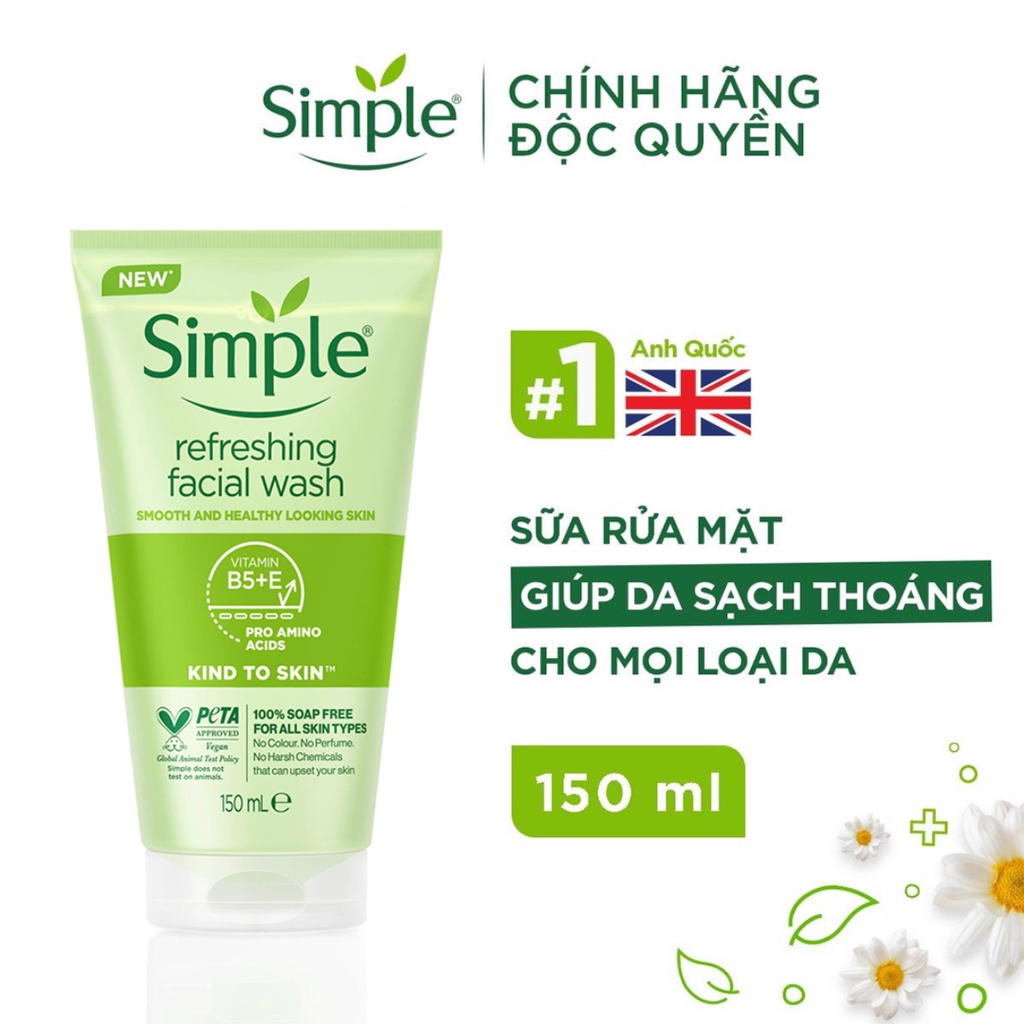 TOP 1 Sữa rửa mặt Simple lành tính sạch thoáng - cho da nhạy cảm 150ml [CHÍNH HÃNG ĐỘC QUYỀN] [DIỆN MẠO MỚI]