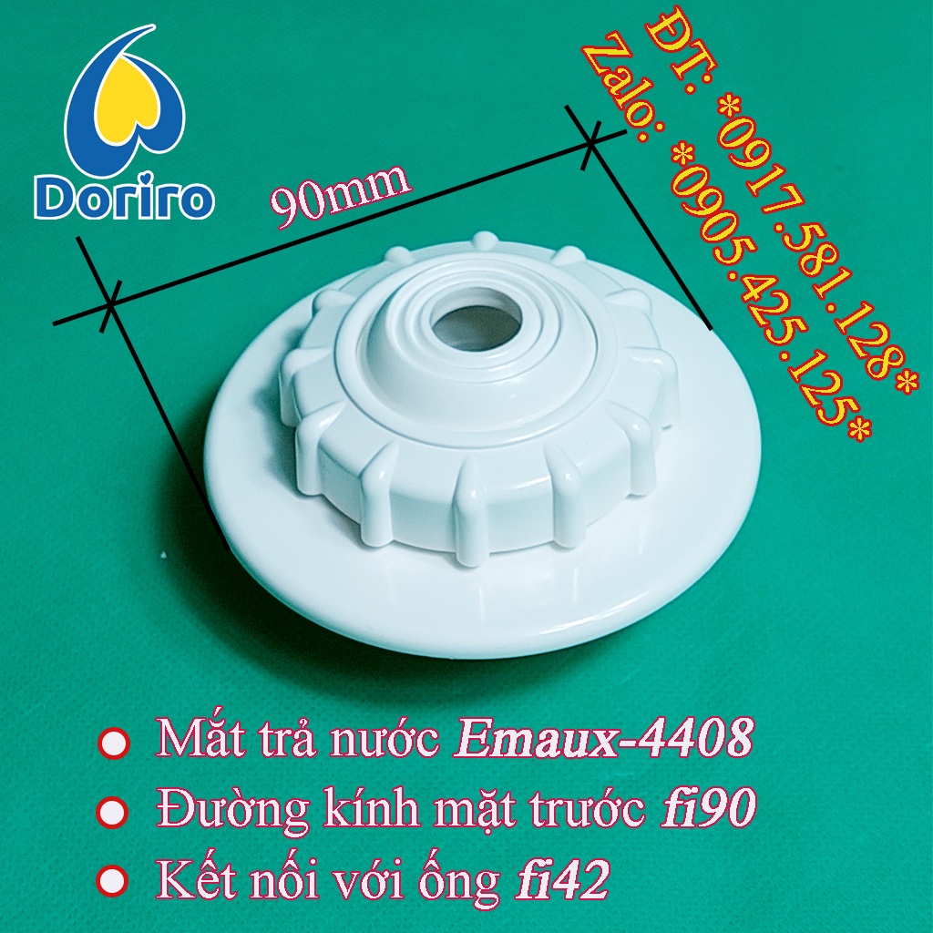 Mắt trả nước hồ bơi Emaux-4408, mặt trước dạng lồi, kết nối với ống fi 42mm, mặt trước đường kính 90mm