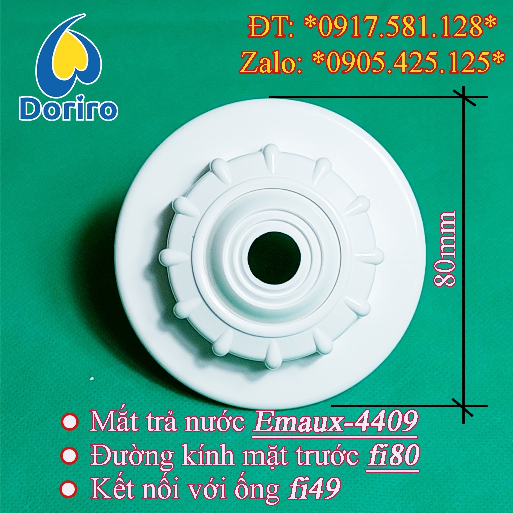 Mắt trả nước hồ bơi EM-4409, mặt trước dạng lồi, đường kính ống fi 49mm kết nối mặt sau, mặt trước đường kính 80mm