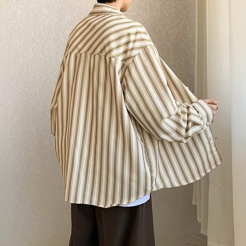 Áo Sơ Mi Nam Tay Dài Dáng Rộng Họa Tiết Kẻ Sọc Đơn Giản Phong Cách Hàn Quốc Thời Trang Cho áo sơ mi nữ form rộng sơ mi hoạ tiết nam