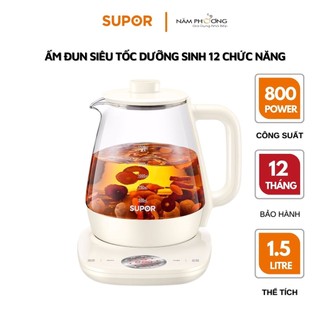Bình đun điện giữ ấm thủy tinh đun nước, pha trà, sắc thuốc đa năng Supor 1.5L SW - 15Y18 - chính hãng
