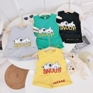 Bộ ba lỗ mùa hè  cún trắng  4 màu chất cotton cho bé trai bé gái