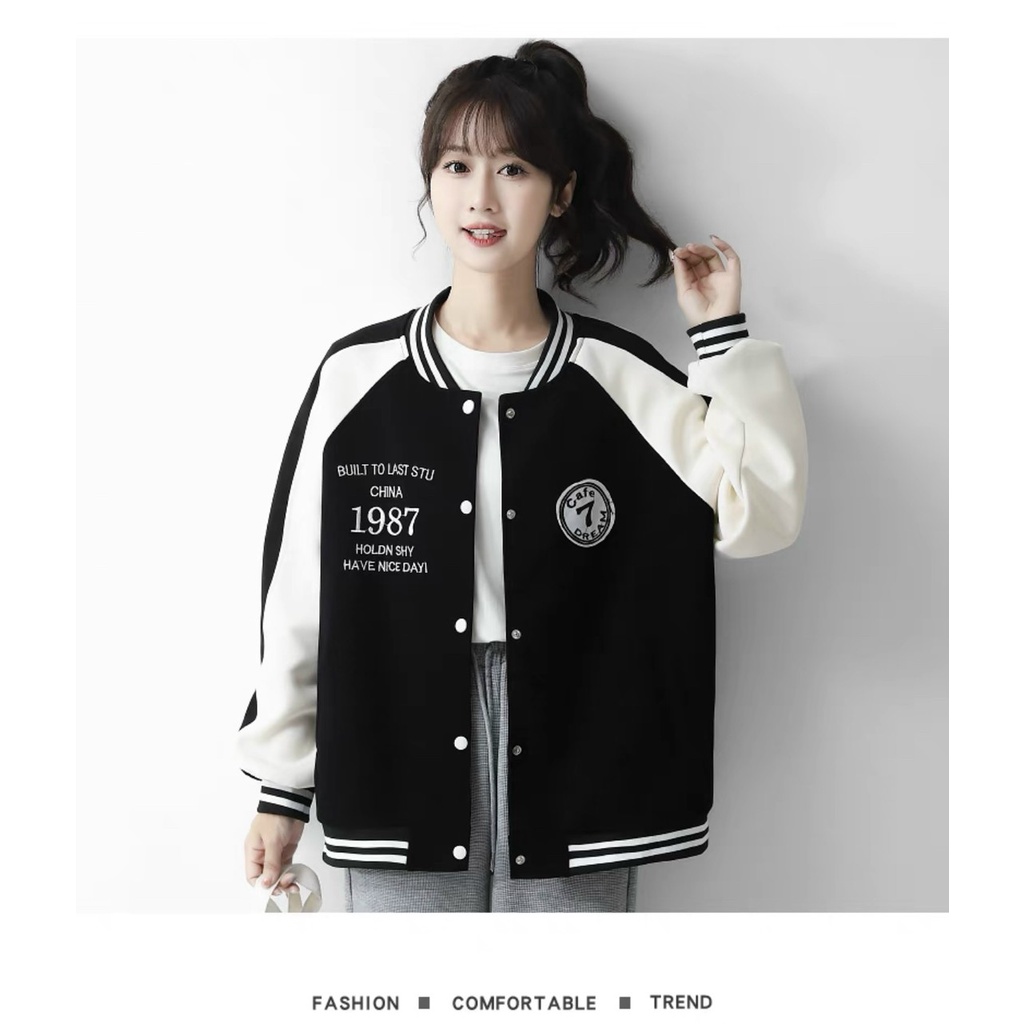 Áo khoác bomber Nam Nữ logo thêu 1987 tay phối màu mẫu mới cực trend 777UTbomber402