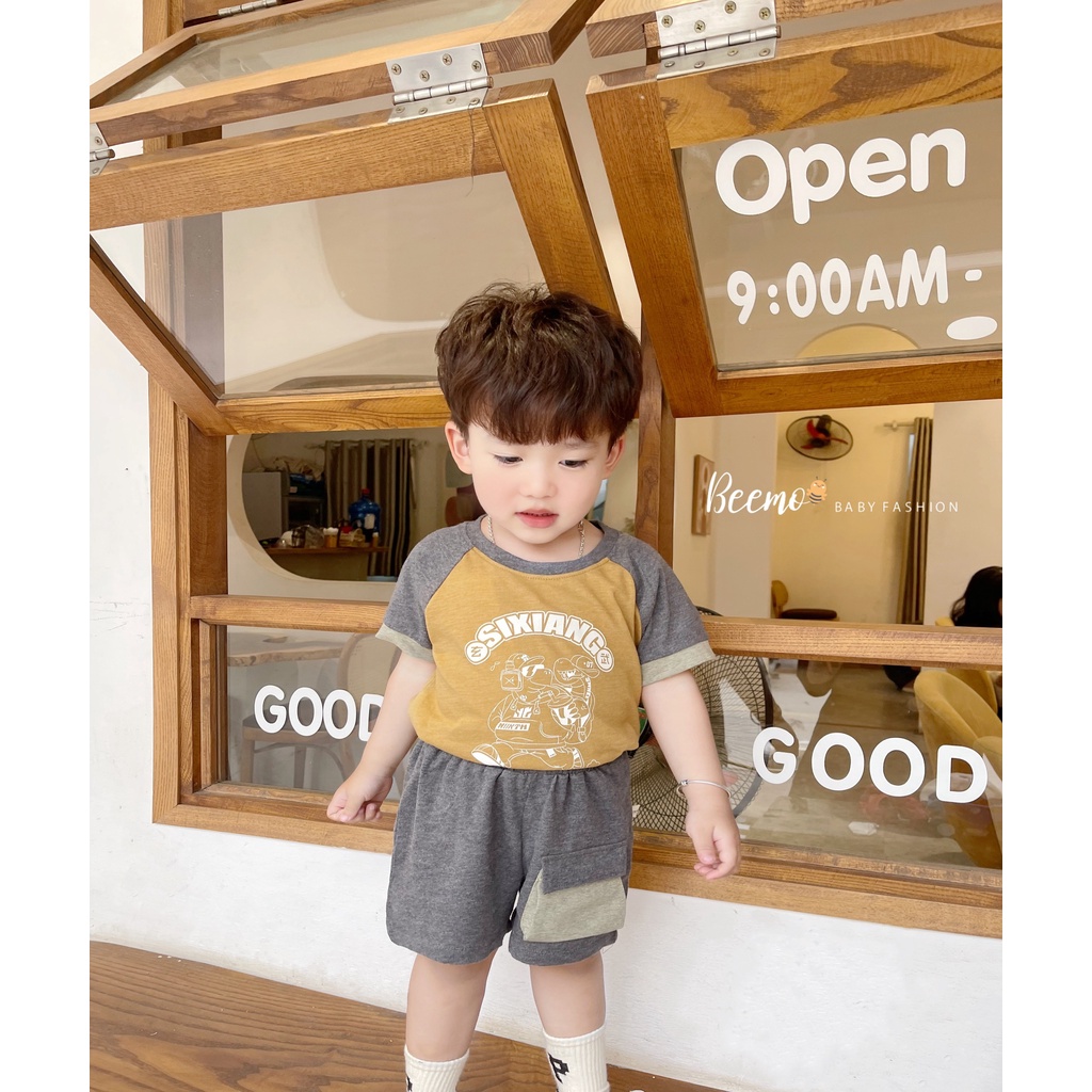 Bộ quần áo Sixiang cho bé trai Beemo,Chất liệu cotton co giãn mềm mại, thấm hút mồ hôi, in hình gấu phong cách B298