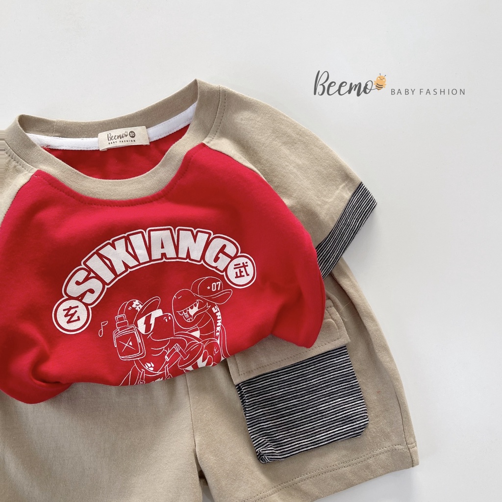 Bộ quần áo Sixiang cho bé trai Beemo,Chất liệu cotton co giãn mềm mại, thấm hút mồ hôi, in hình gấu phong cách B298