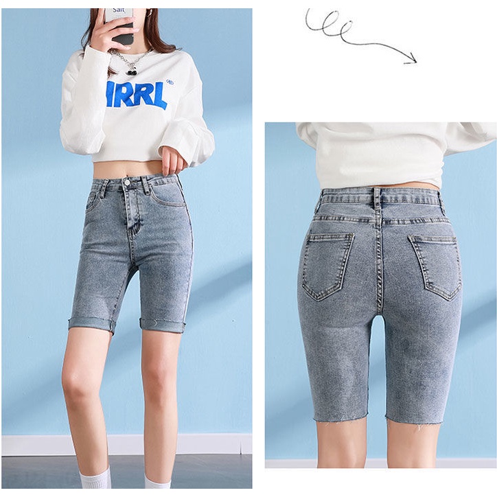Quần Short Jean Nữ đùi co giãn thời trang bò Hàn Quốc ngắn lửng lưng cao thun Denim chun nữ ôm body Mảnh khả