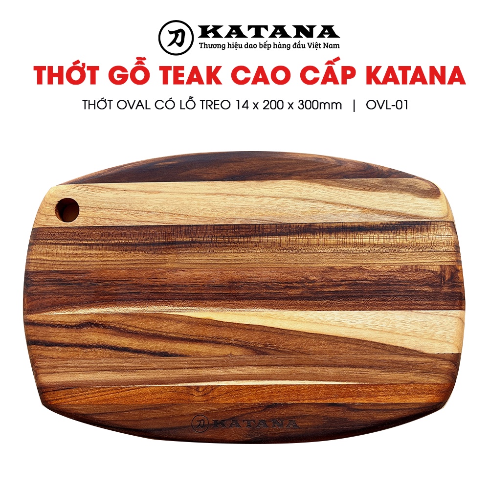 Thớt gỗ teak cao cấp KATANA - Thớt Oval size nhỏ (14x200x300mm) OVL-01