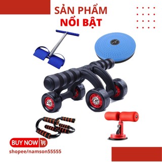 Con lăn dụng cụ máy lăng tập cơ bụng 4 bánh đa năng cỡ lớn tặng kèm thảm deal sốc hít đất, tummy...