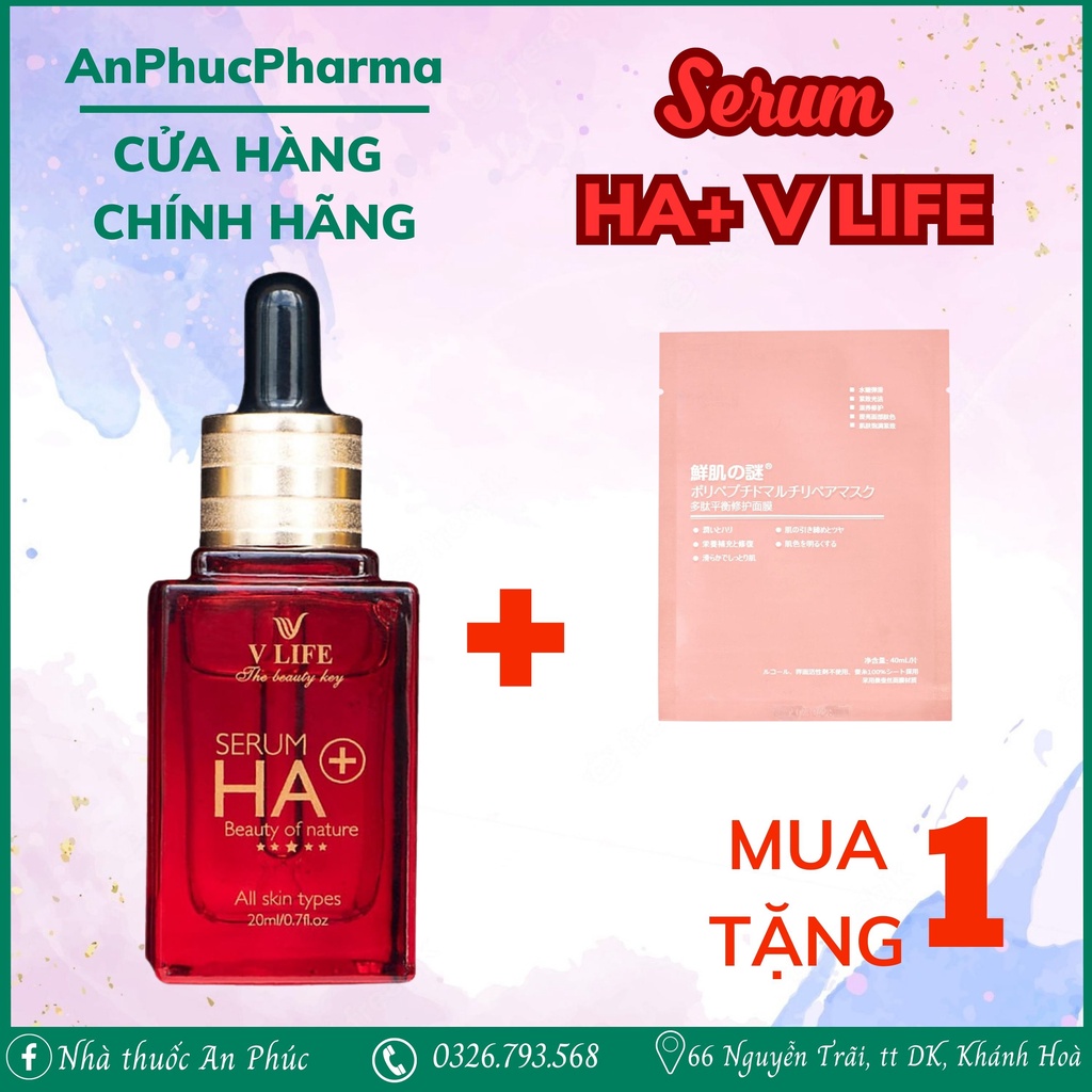 (CHÍNH HÃNG + tặng kèm mặt nạ nhau thai cừu) Serum HA Plus VLIFE - Cấp nước, dưỡng ẩm, phục hồi da hư tổn