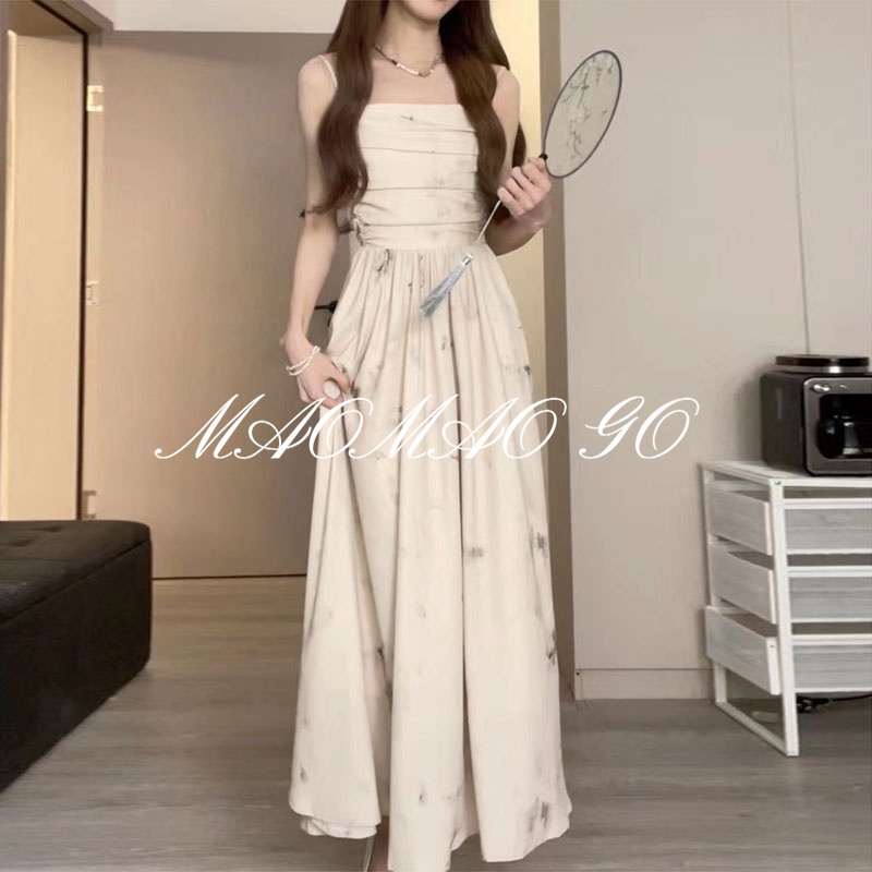 Maomao GO Đầm Hai Dây Dáng Dài Thời Trang Hàn Quốc Thanh Lịch Cho Nữ