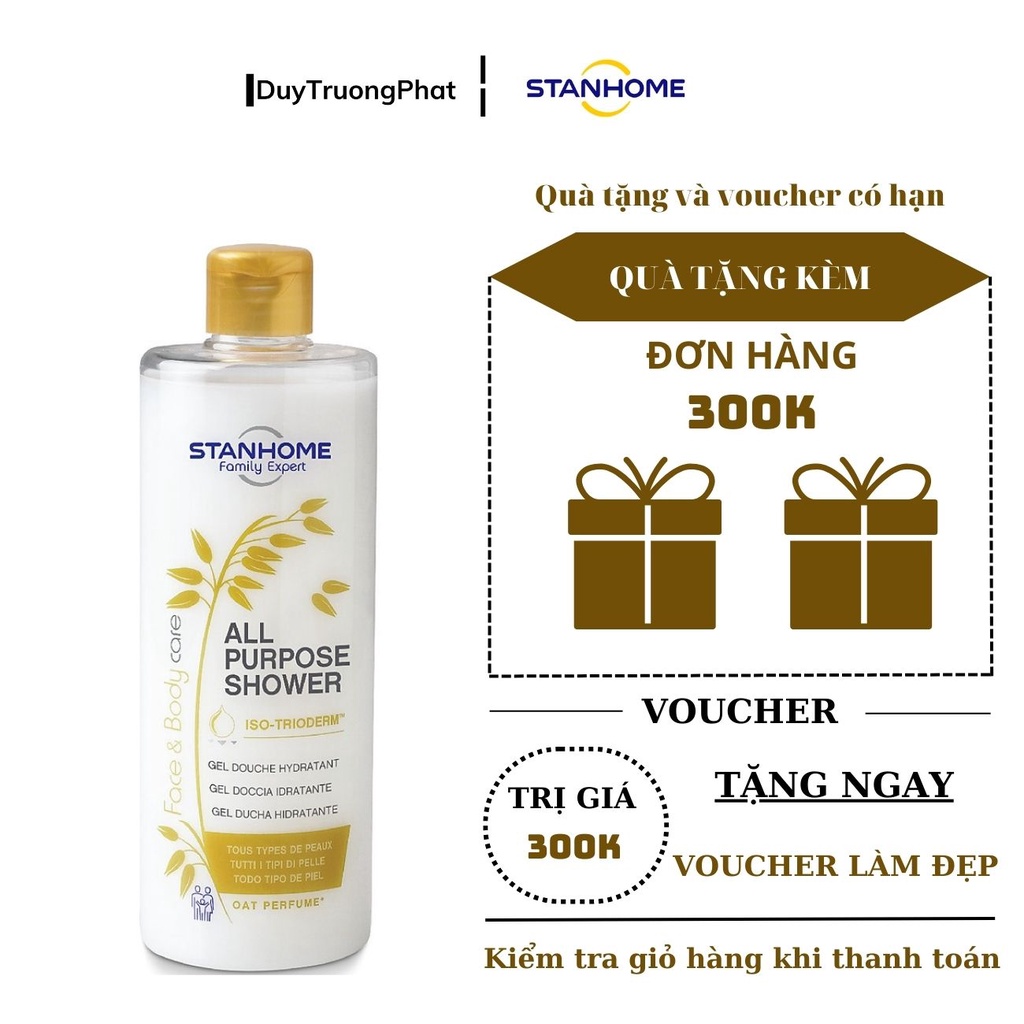 Stanhome All Purpose Shower Oat sữa tắm, rửa mặt không xà phòng hương yến mạch cho da nhạy cảm 400ml