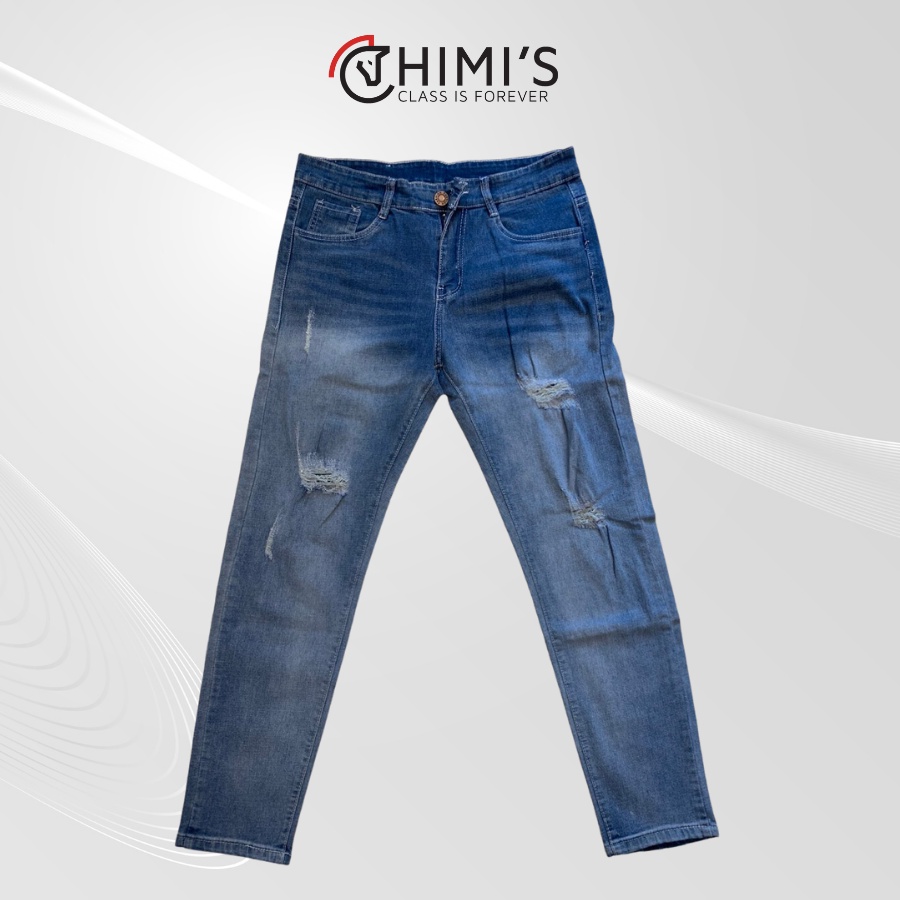 Quần jean nam rách gối sước ống CHIMI_M55 quần bò dáng Slim Fit màu Xanh bạc vải Cotton co giãn thoáng mát dễ vận động