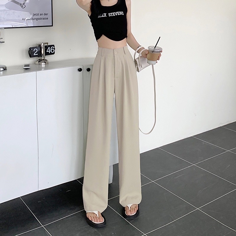 Quần tây ống rộng nữ dáng suông công sở đi học basic 4LOVA Culottes dài một cúc cạp cao tôn dáng vải mango cao cấp