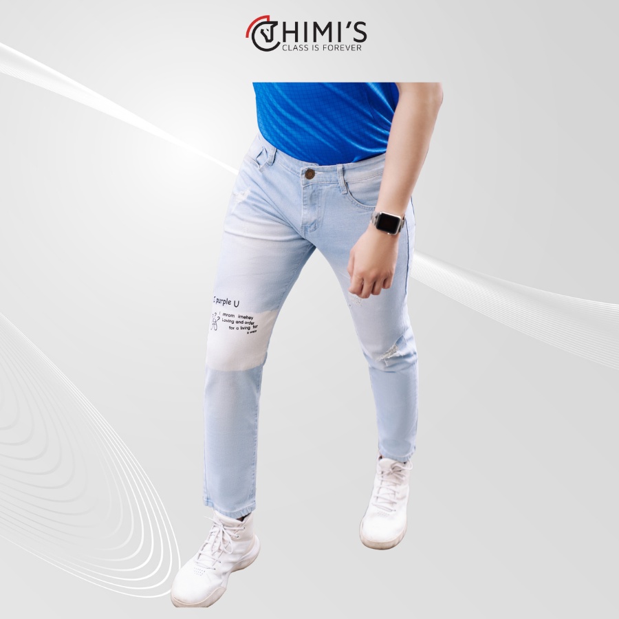 Quần jean nam rách sước CHIMI-M294 quần bò nam dáng Slim Fit màu Xanh bạc vải Cotton co giãn thoáng mát dễ vận động