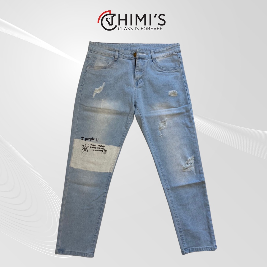 Quần jean nam rách sước CHIMI-M294 quần bò nam dáng Slim Fit màu Xanh bạc vải Cotton co giãn thoáng mát dễ vận động