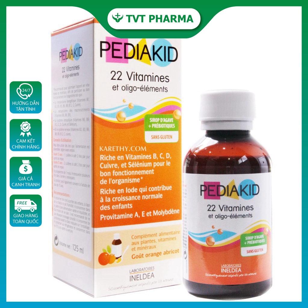 Vitamin tổng hợp cho trẻ nhỏ từ 6 tháng tuổi Pediakid 22 Vitamins & Minerals, Pháp, chai 125ml