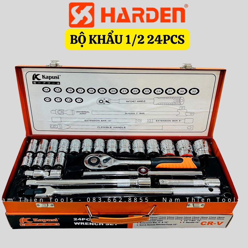 Bộ tuýp khẩu chính hãng KAPUSI 24 chi tiết hệ 1/2 inch chuyên để sửa xe máy, ô tô TMART SHOP
