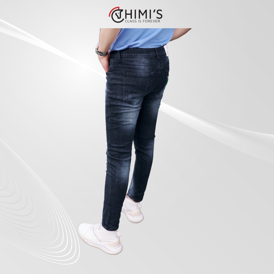 Quần jean nam rách sước CHIMI-1385 quần bò nam dáng Slim Fit màu Đen xám vải Cotton co giãn thoáng mát dễ vận động