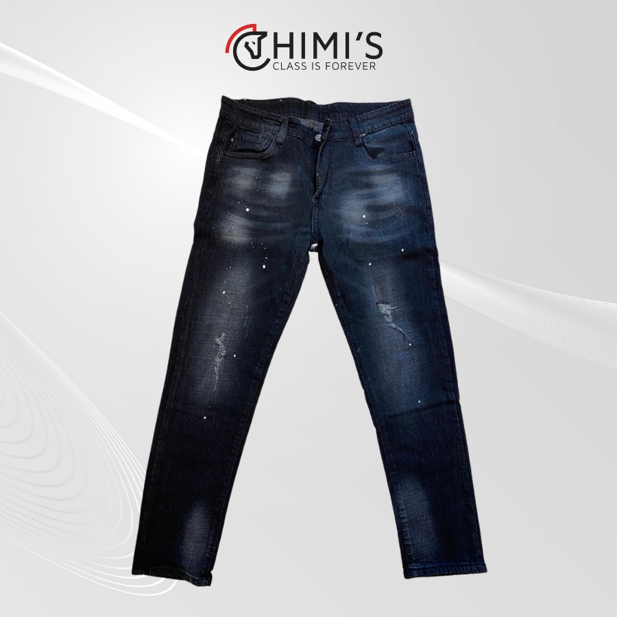 Quần jean nam rách sước CHIMI-1385 quần bò nam dáng Slim Fit màu Đen xám vải Cotton co giãn thoáng mát dễ vận động
