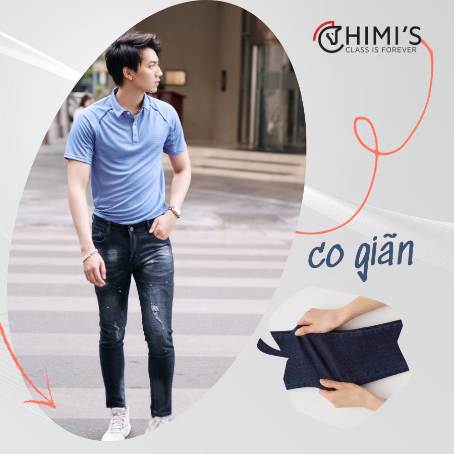Quần jean nam rách sước CHIMI-1385 quần bò nam dáng Slim Fit màu Đen xám vải Cotton co giãn thoáng mát dễ vận động