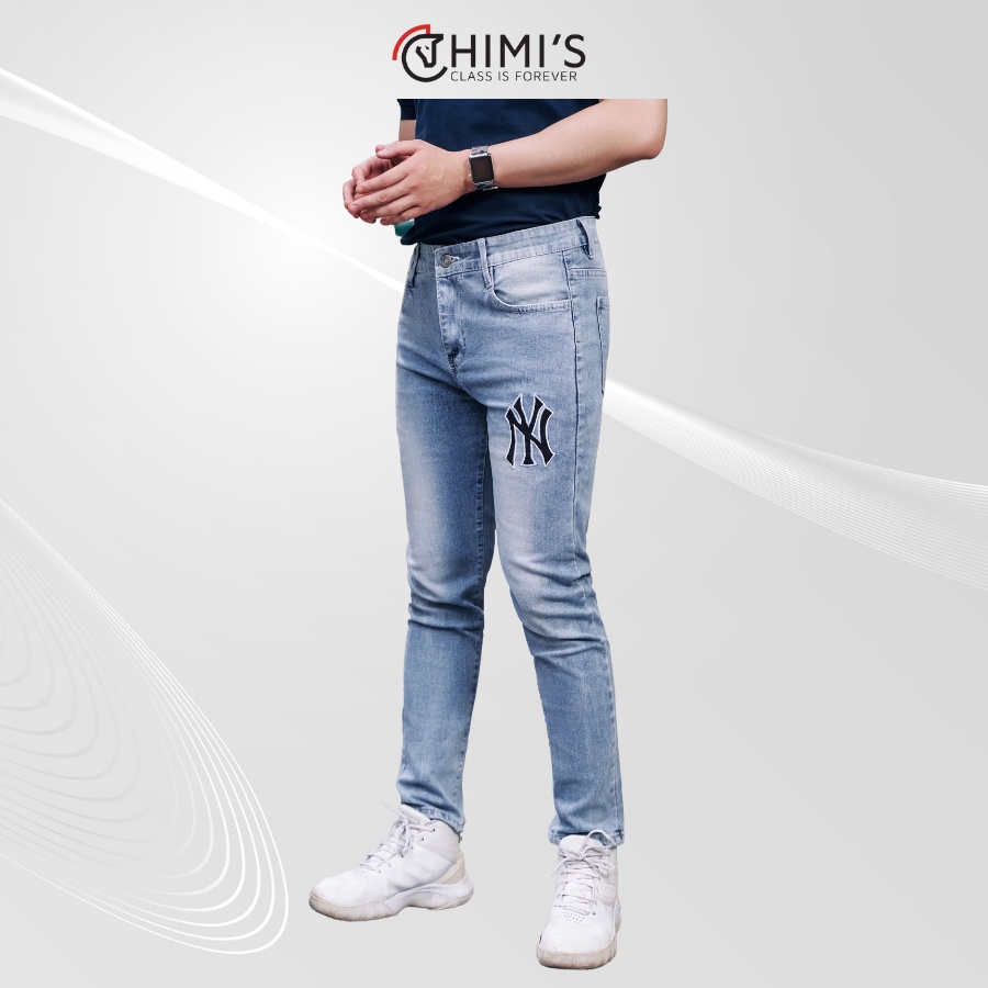 Quần jean nam rách sước CHIMI-377 quần bò nam dáng Slim Fit màu xanh bạc vải Cotton co giãn thoáng mát dễ vận động