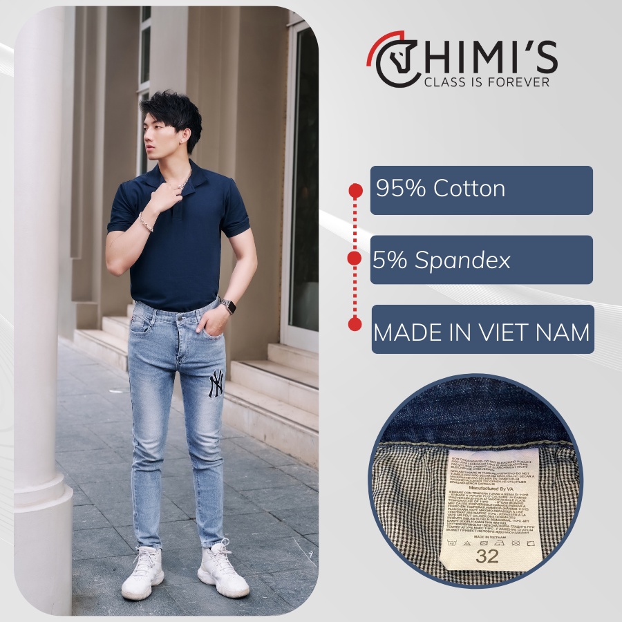 Quần jean nam rách sước CHIMI-377 quần bò nam dáng Slim Fit màu xanh bạc vải Cotton co giãn thoáng mát dễ vận động