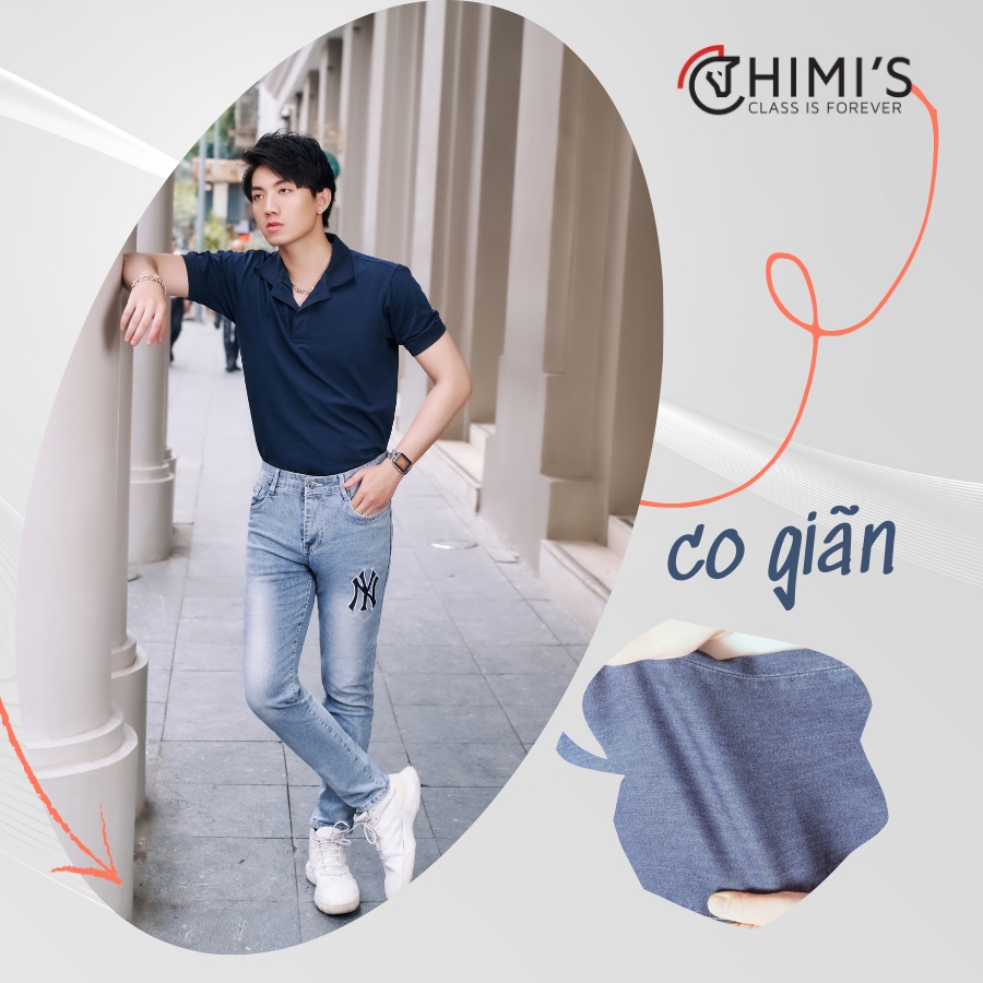Quần jean nam rách sước CHIMI-377 quần bò nam dáng Slim Fit màu xanh bạc vải Cotton co giãn thoáng mát dễ vận động