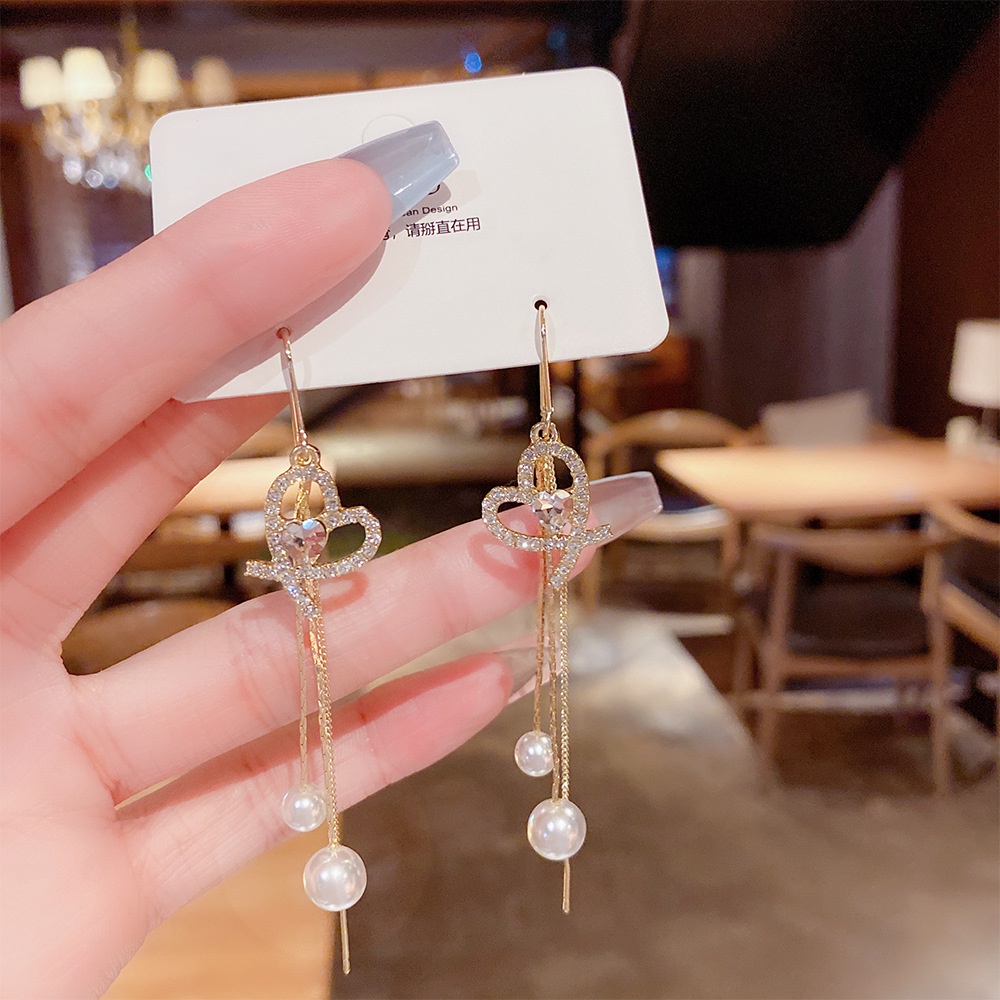 Bông Tai Dáng Dài Hình Trái Tim Phong Cách Mới Cho Nữ