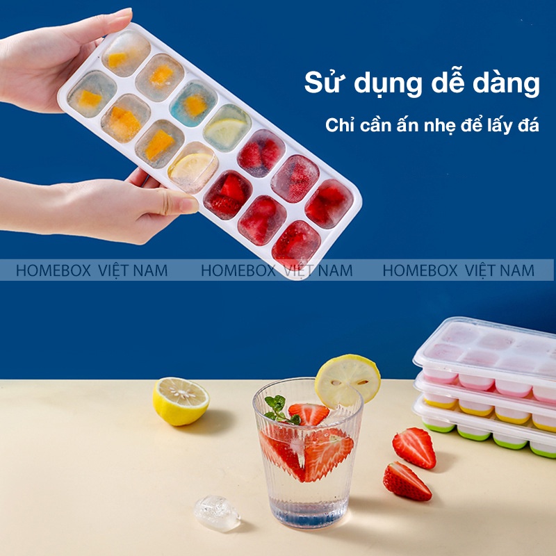 Khay Làm Đá Silicon Có Nắp Đậy 14 Viên, Khay Đựng Đá Tủ Lạnh Làm Thạch Kem Bảo Quản Chống Mùi Tuyệt Đối