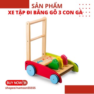 Xe Tập Đi Bằng Gỗ 3 Con Gà Cao Cấp Cho Bé Yêu