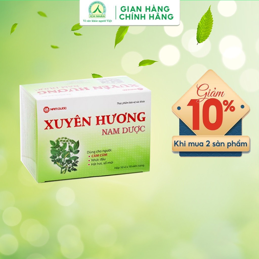 Xuyên hương Nam Dược hỗ trợ giải cảm - giảm nhức đầu chóng mặt - giảm mệt mỏi do cảm cúm hộp 100V nang XHU