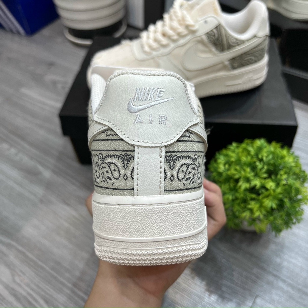 Giày thể thao AF1 dây thừng họa tiết Paisley màu kem, Giày sneaker thổ cẩm dây thừng nam nữ full bill box đi siêu êm