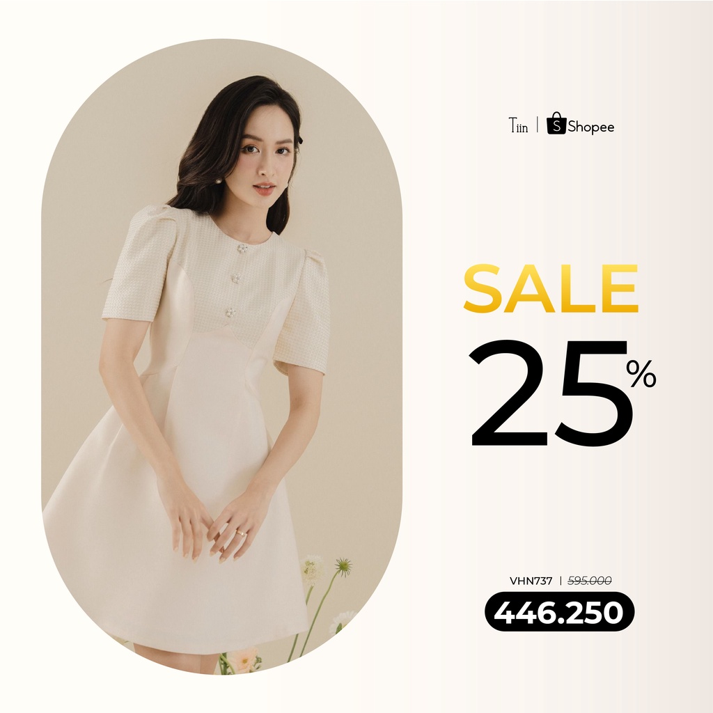 Váy đầm cổ tròn dáng chữ A phối cúp ly xếp chất liệu TAFTA không nhăn, đứng form, hàng thiết kế by TIINSTORE VHN737