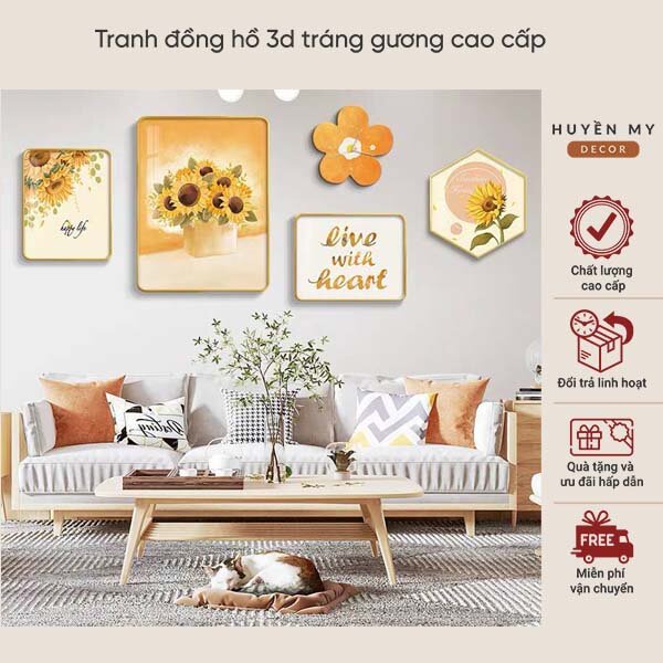 (14 mẫu) Set 5 tranh đồng hồ cao cấp
