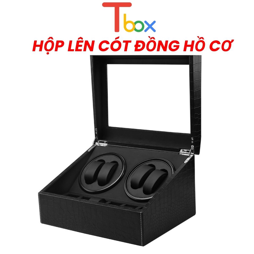 Hộp quay đồng hồ cơ Tbox lên cót cho 4 chiếc đồng hồ cơ 6 trưng bày, vân cá sấu