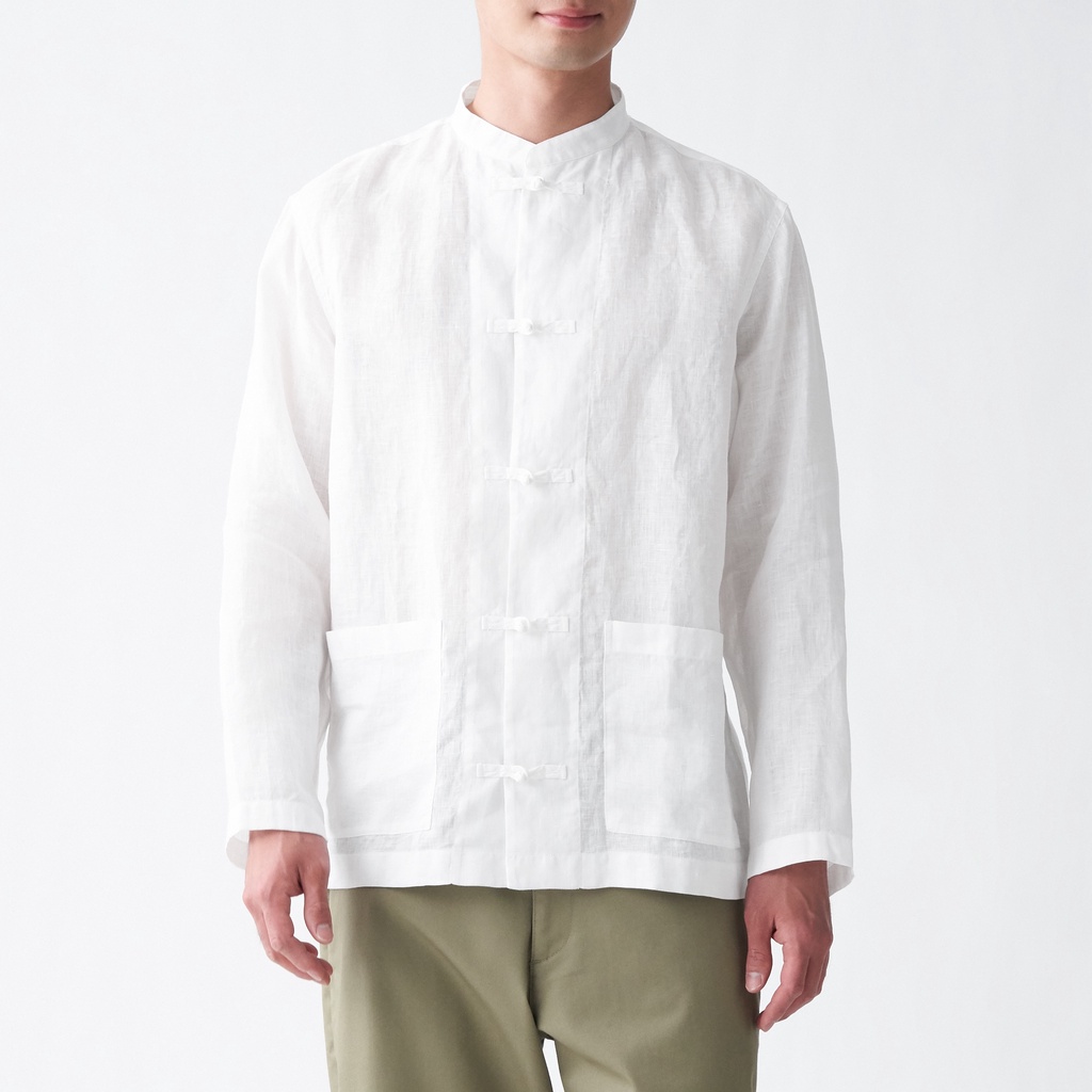 MUJI ÁO SƠ MI VẢI LANH PHÁP WASHED NÚT THẮT UNISEX