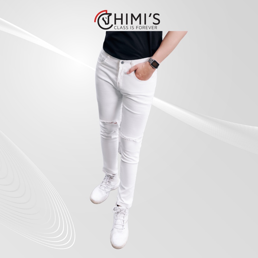 Quần jean nam trắng rách sước CHIMIS-303,trắng trơn CHIMIS-25 Dáng Slim vải Cotton co giãn thoáng mát dễ vận động