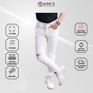Quần jean nam trắng rách sước CHIMIS-303,trắng trơn CHIMIS-25 Dáng Slim vải Cotton co giãn thoáng mát dễ vận động