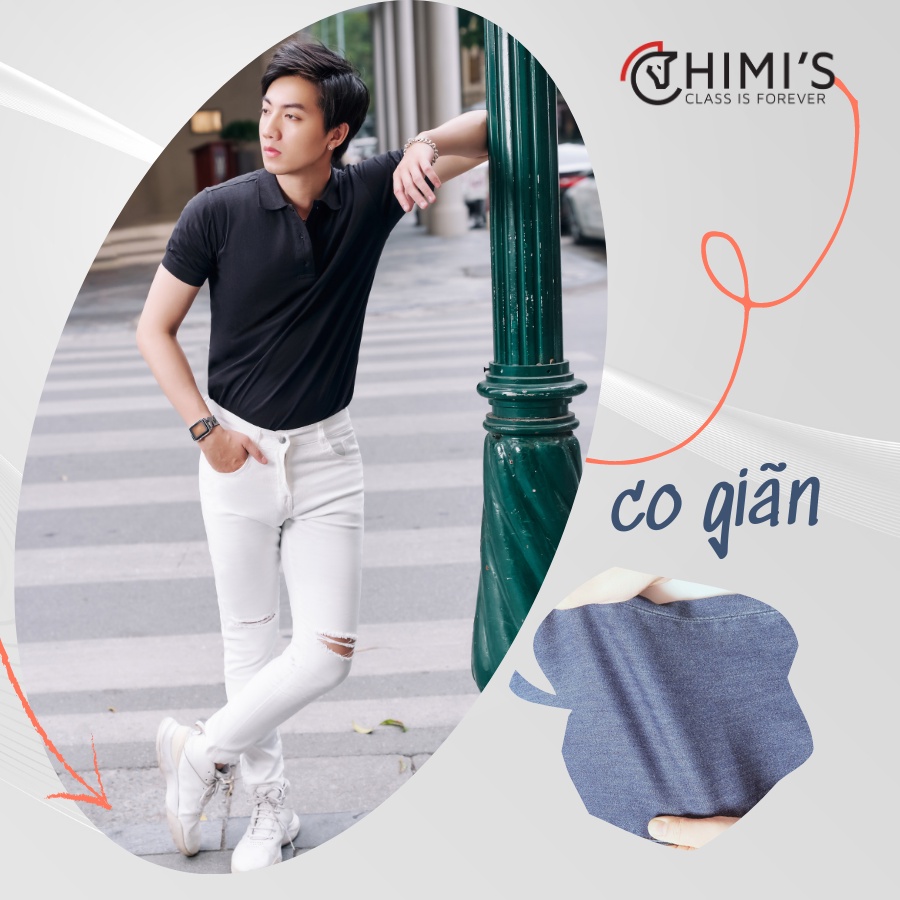 Quần jean nam trắng rách sước CHIMIS-303,trắng trơn CHIMIS-25 Dáng Slim vải Cotton co giãn thoáng mát dễ vận động