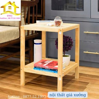 Kệ đầu giường decor tab đầu giường, kệ đa năng khung gỗ mặt nan 2 tầng