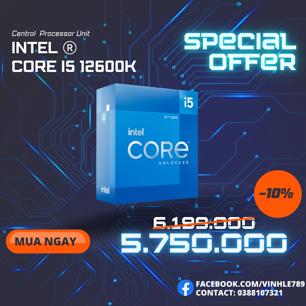 CPU Intel Core i5 12600K (3.7GHz Turbo 4.9GHz / 10 Nhân 16 Luồng / 20MB / LGA 1700)
